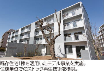 住棟改善　既存住宅1棟を活用したモデル事業を実施。住棟単位でのストック再生技術を検討。