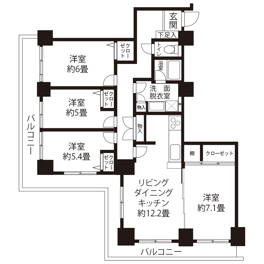 コーシャタワー佃(GL3R1)の間取り図