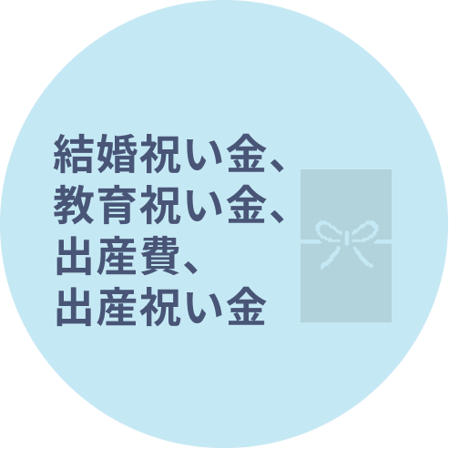 結婚祝い金、教育祝い金、出産費、出産祝い金