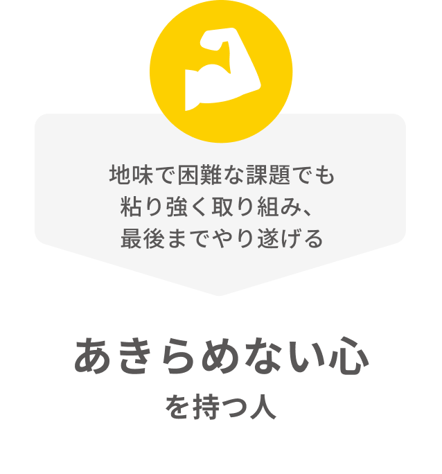 地味で困難な課題でも粘り強く取り組み、最後までやり遂げるあきらめない心を持つ人
